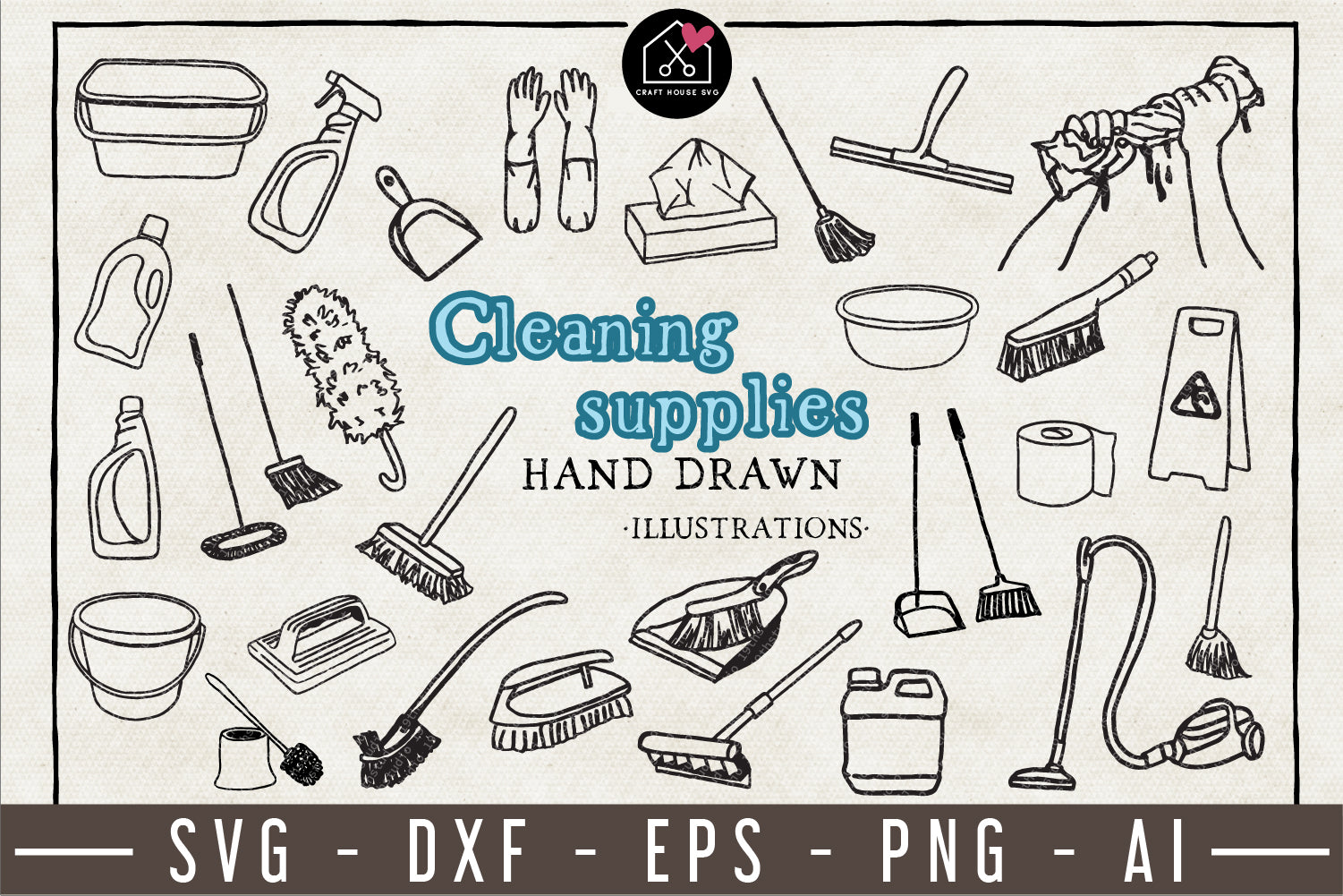 Cleaning Supplies Illustration Pack - VB8 - Craft House SVG