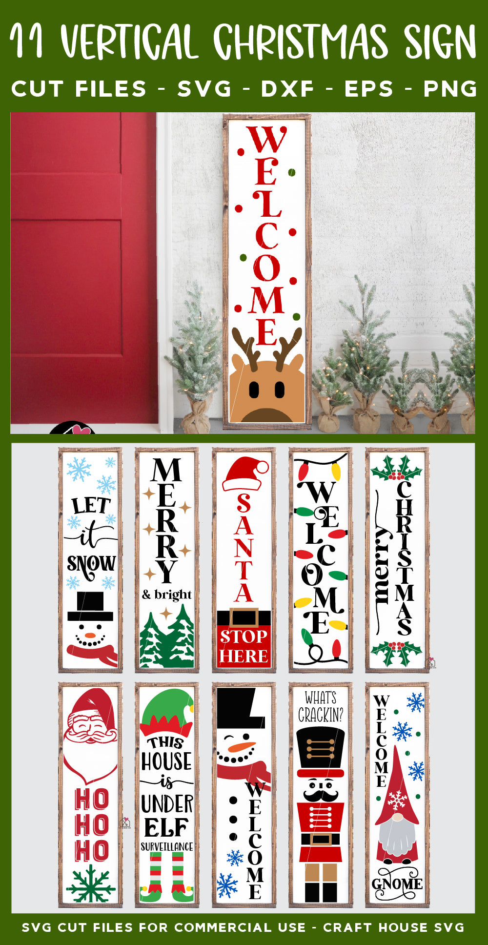 Vertical Christmas Sign SVG Bundle Welcome Porch Sign Cut Files
