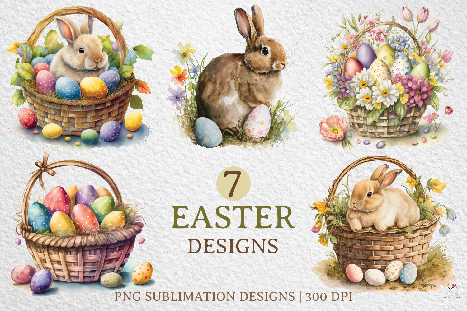 Watercolor Easter Sublimation Bundle Bunny Rabbit Designs PNG