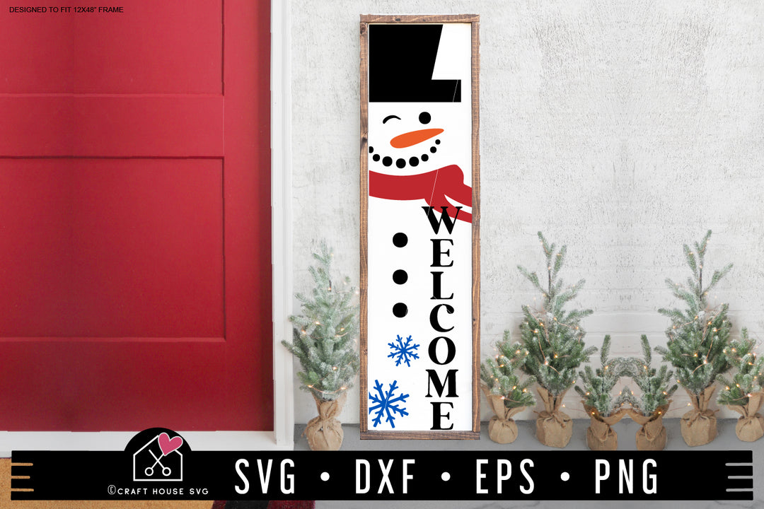 Welcome Snowman SVG Vertical Christmas Porch Sign Cut Files