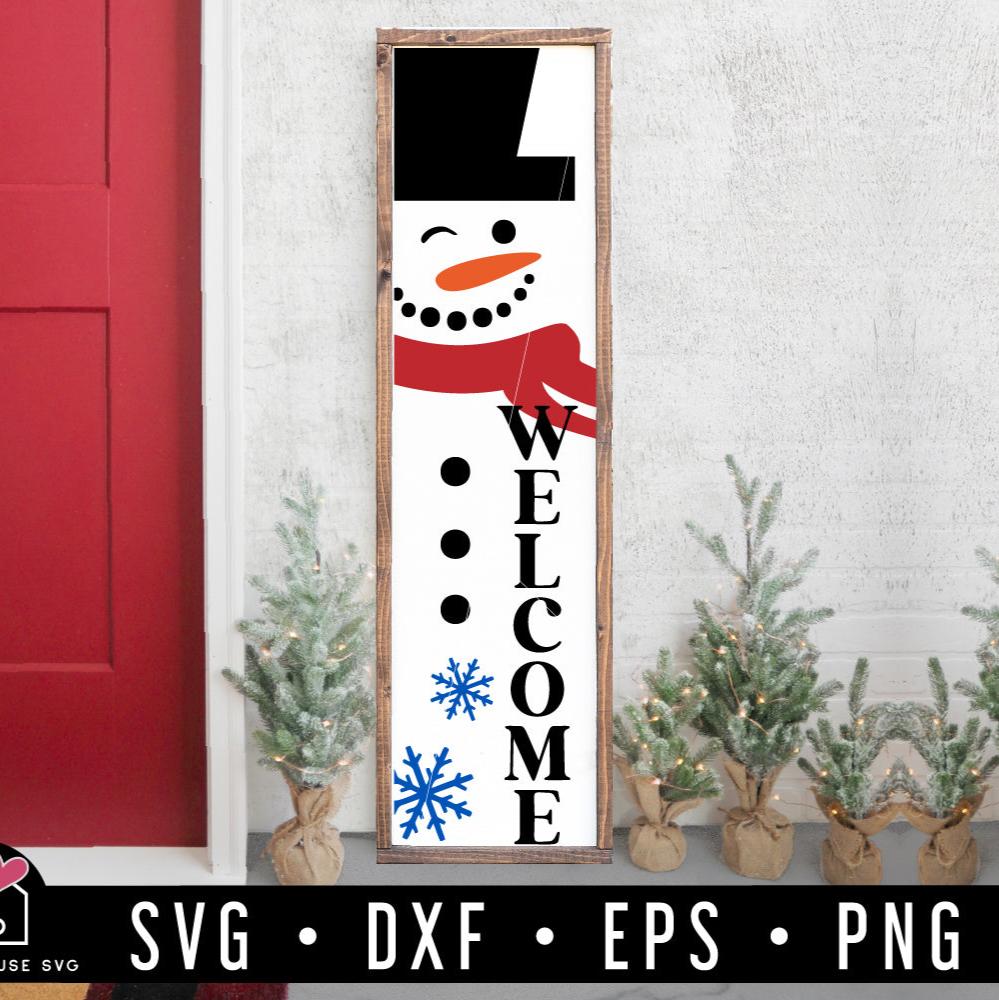 Welcome Snowman SVG Vertical Christmas Porch Sign Cut Files