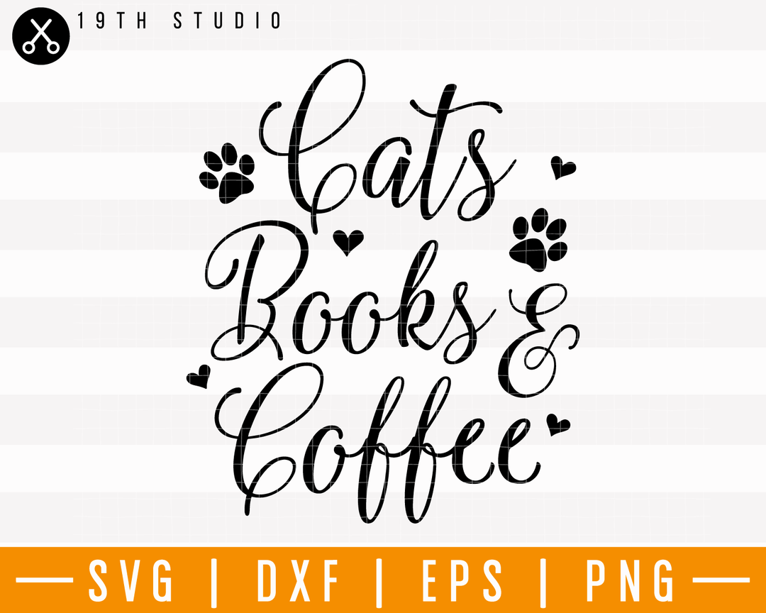 Cats books and coffee SVG | M25F2 Craft House SVG - SVG files for Cricut and Silhouette