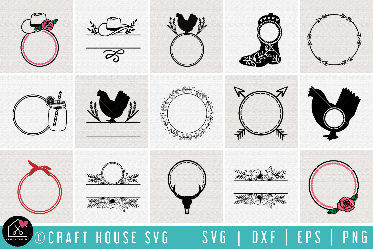 Farmhouse Monogram Frames SVG Bundle | MB73 Craft House SVG - SVG files for Cricut and Silhouette
