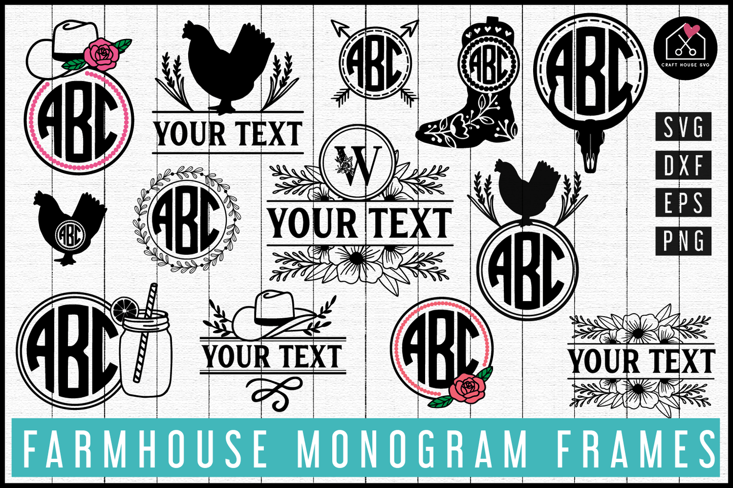 Farmhouse Monogram Frames SVG Bundle | MB73 Craft House SVG - SVG files for Cricut and Silhouette