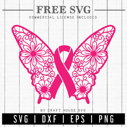 FREE Awareness ribbon butterfly mandala SVG | FB110 Craft House SVG - SVG files for Cricut and Silhouette