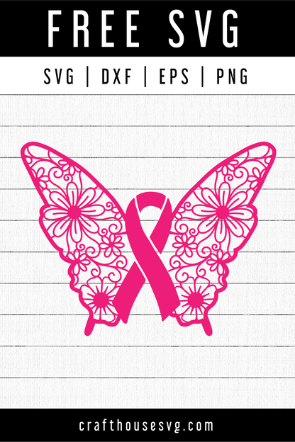 FREE Awareness ribbon butterfly mandala SVG | FB110 Craft House SVG - SVG files for Cricut and Silhouette