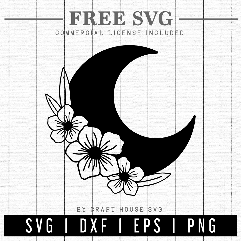 FREE Floral Moon SVG | FB127 Craft House SVG - SVG files for Cricut and Silhouette