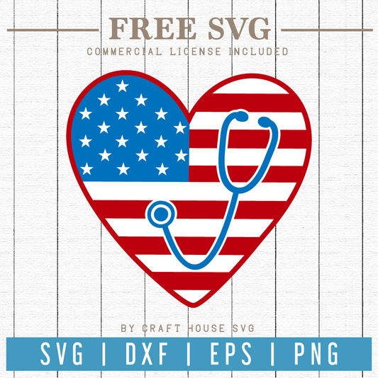 Free Stethoscope Heart American Flag SVG | FB76 Craft House SVG - SVG files for Cricut and Silhouette