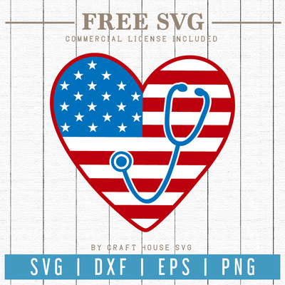 Free Stethoscope Heart American Flag SVG | FB76 Craft House SVG - SVG files for Cricut and Silhouette