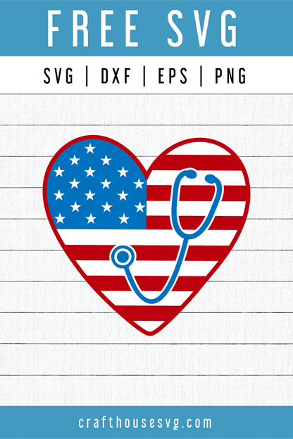 Free Stethoscope Heart American Flag SVG | FB76 Craft House SVG - SVG files for Cricut and Silhouette