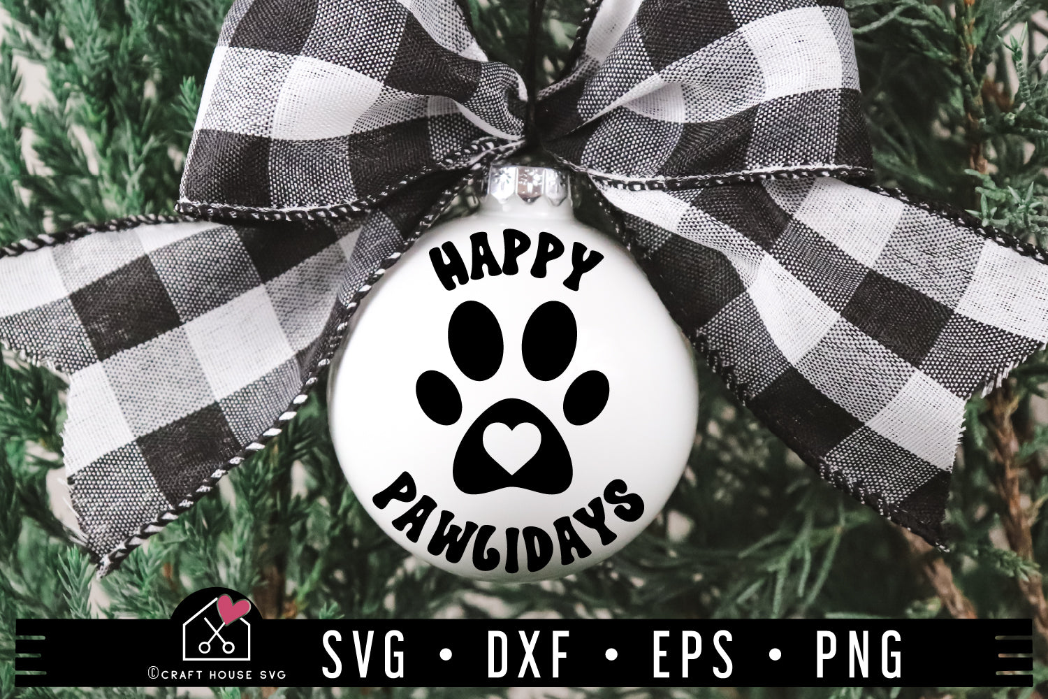 Happy Pawlidays SVG Dog Cat Pet Christmas Ornament Cut Files