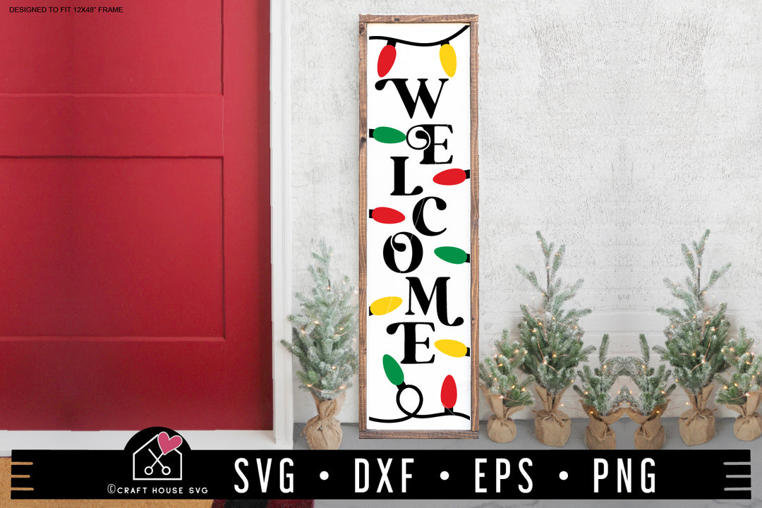 Welcome SVG Christmas Lights Vertical Porch Sign Cut Files